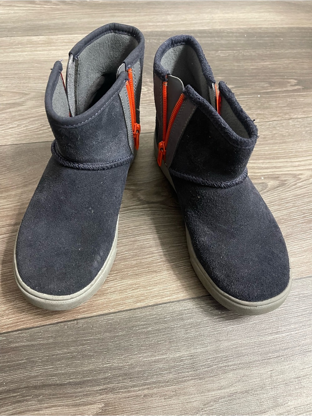 UGG Kids black Suede Boots with Orange Zippers